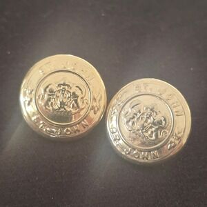 St John Knits Vintage Gold Tone Crest Logo Shank Buttons Set of 2 0.75 Inch